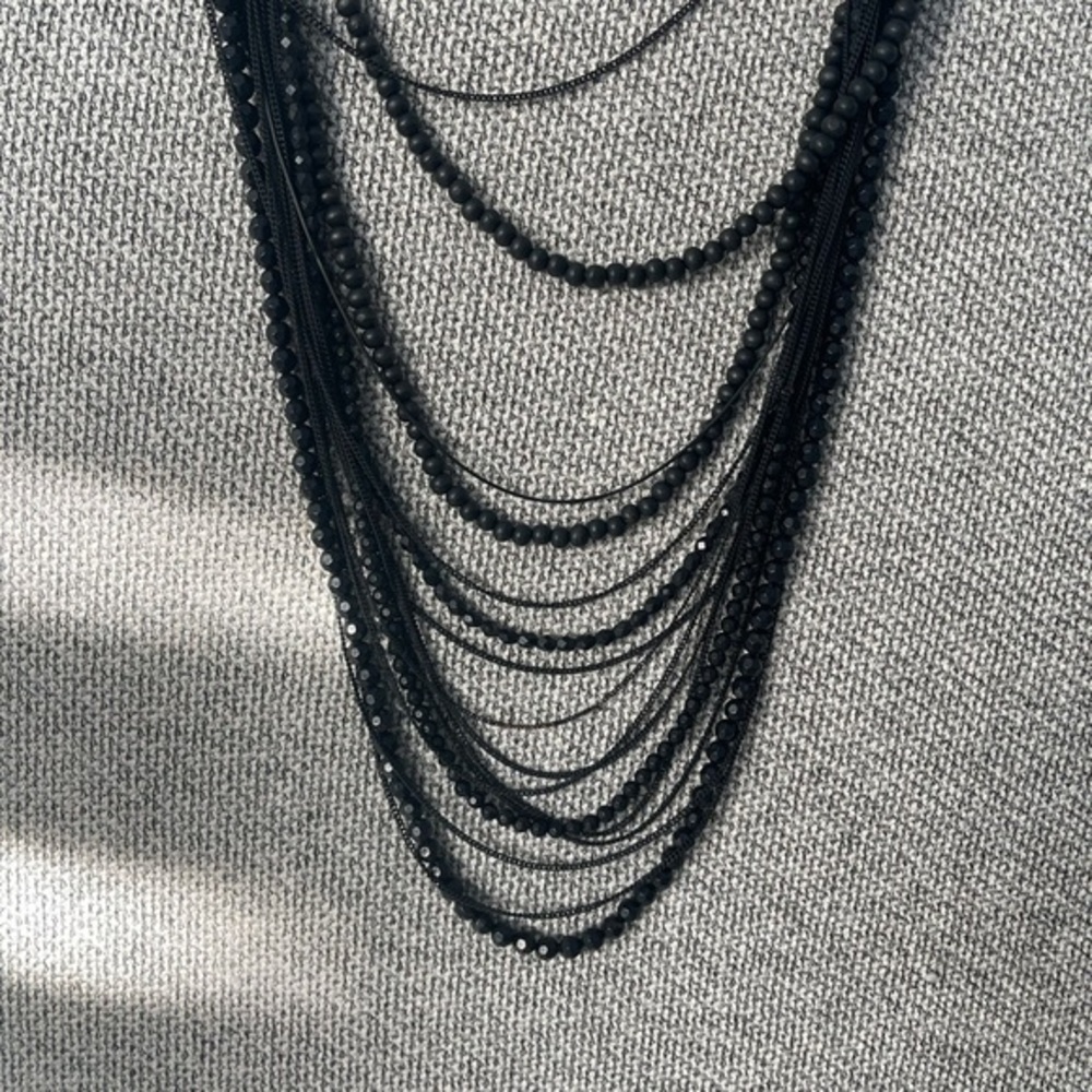 Black Cascading Multi-Layered Necklace - Picture 6 of 16